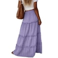 thumbnail image 7 of Qiopertar Women's Summer Boho Maxi Skirt A-Line Flowy Ruffle Tiered Elastic High Waist Beach Long Skirts With Pockets Casual Vacation Midi Skirt, Purple M, 7 of 7