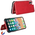thumbnail image 4 of iPhone Xs/iPhone X Luxury PU Leather Wallet Case with Card Holder,2 Magnetic Clasp,Card Cash Slots,Stand Function Flip Wrist Lanyard Strap Back Case for iPhone X/iPhone Xs 5.8",Red, 4 of 17
