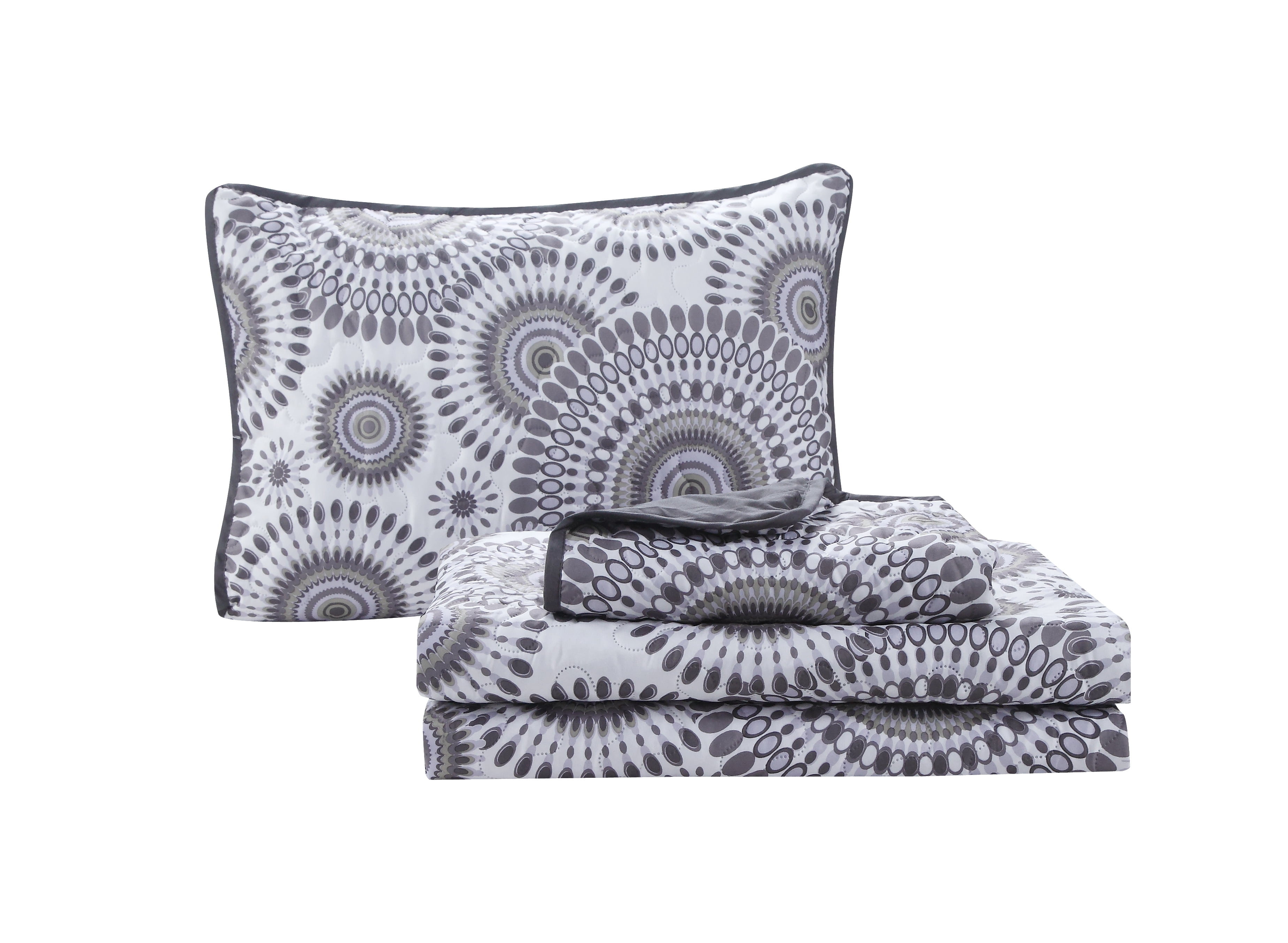 Starburst Reversible 3-piece Quilt Set Pale Gray Twin