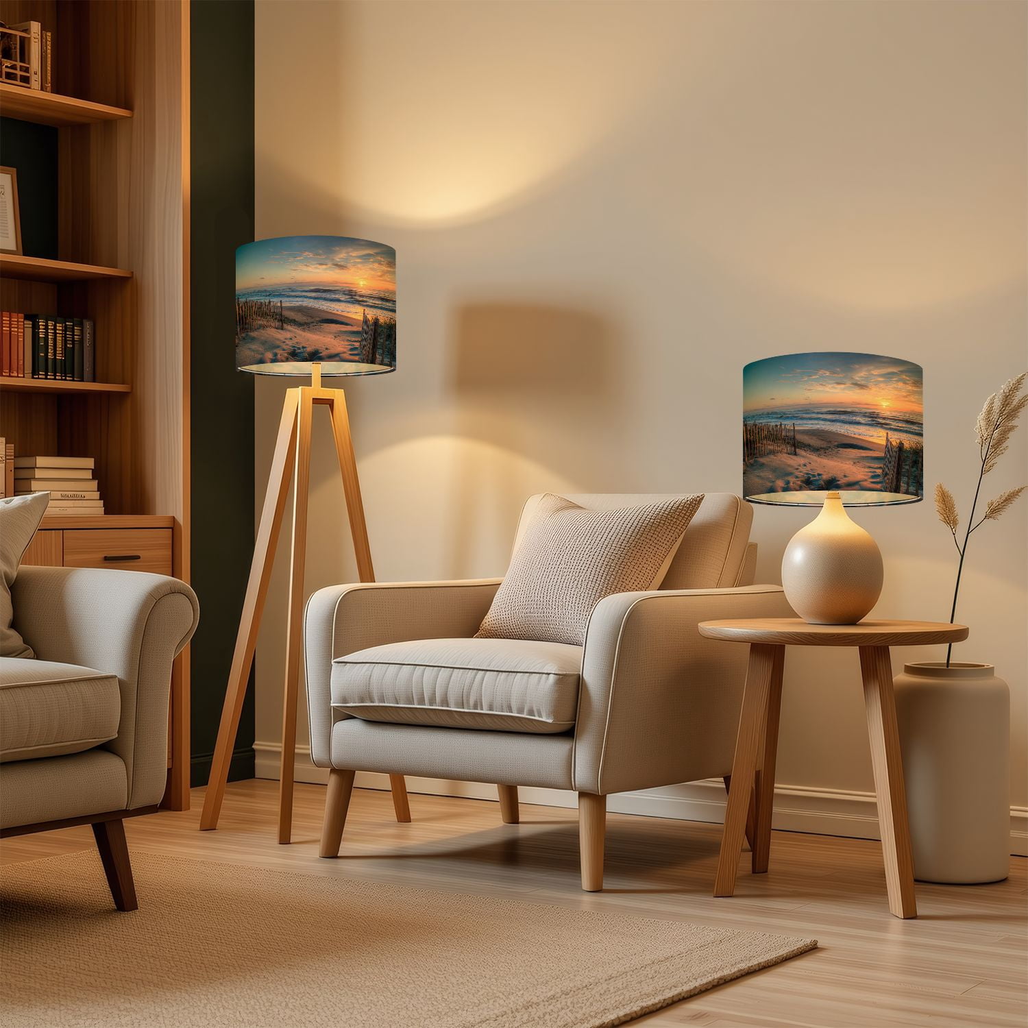 Beach Lampshades 2 Pack Outer Banks Beach Sunrise from Sand Dunes 13"x13"x10" Light Shade for Table Lamps Floor Lamps Drum Lamp Shades Lampshade Replacement Easy Assembly