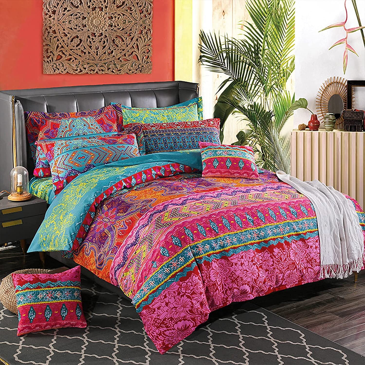 Boho Duvet Cover Queen 3 Piece Retro 