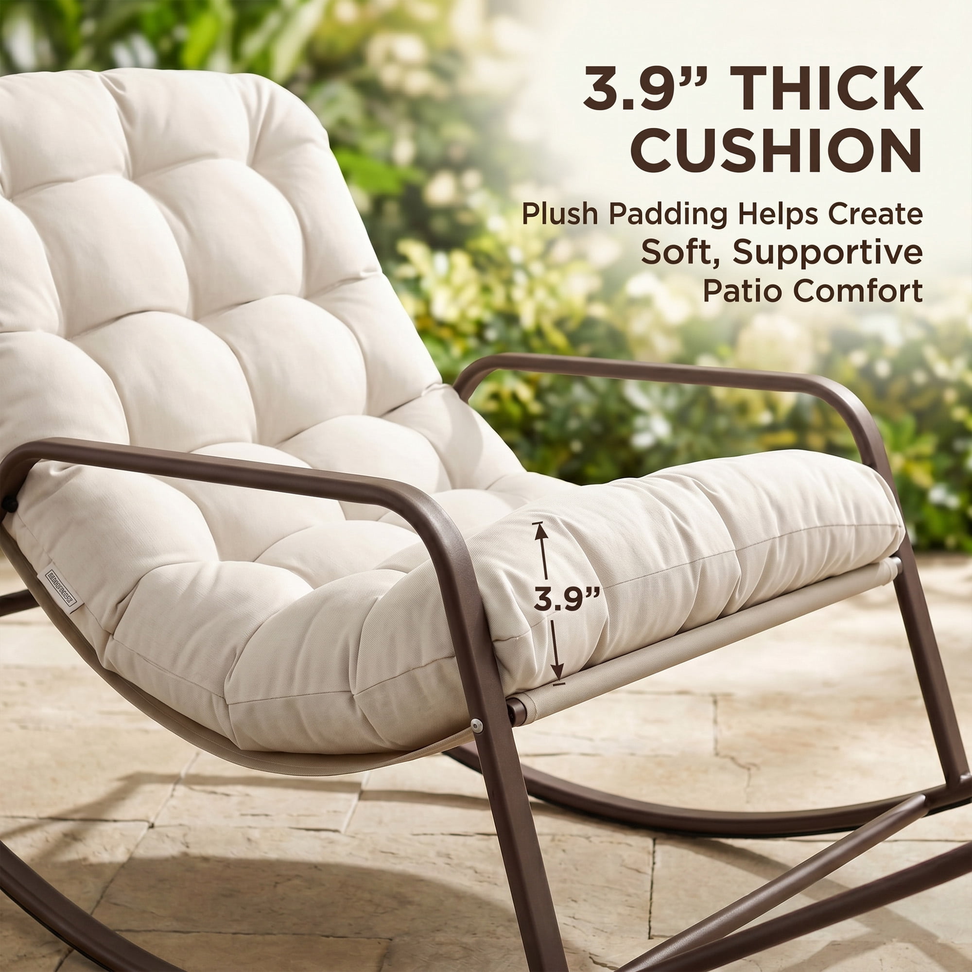 RADIATA Oversize Rocking Chair with Cushion & Footrest, Indoor Outdoor Rocking Chair Recliner, 430 lbs Capacity, Beige