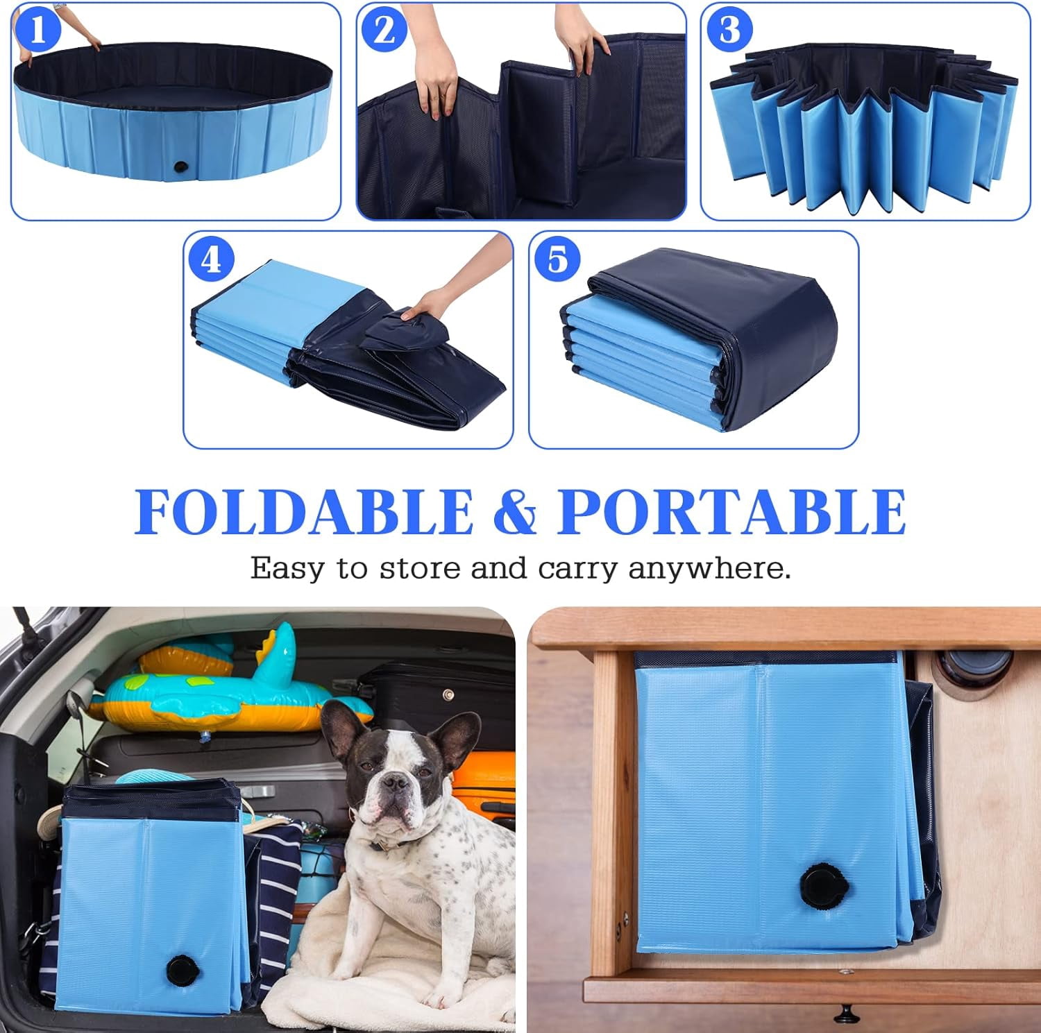 Foldable Dog Pool, Portable Collapsible Pet Bath Tub for Small/Medium Dogs, Cats & Kids, Kiddie Pool, 32x8 Inch Blue