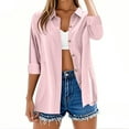 thumbnail image 4 of Classic Linen Cotton Shirt for Women Soft Button Down Top Everyday Essential Pink XXXL, 4 of 9