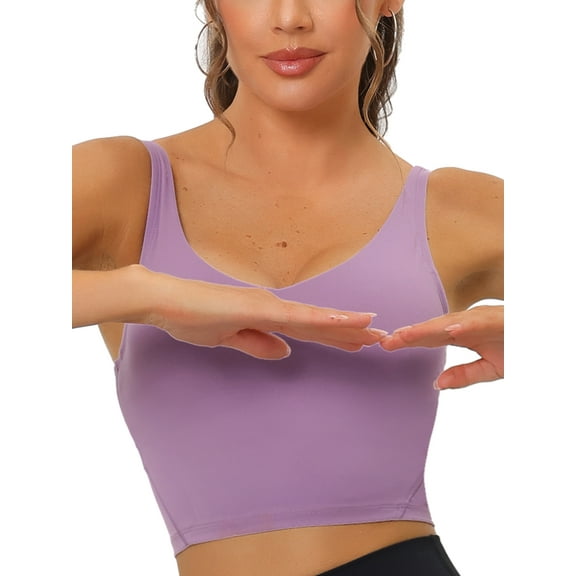 INSPIRE CHIC Women's Sports Bra Workout Fitness Longline Wireless Padded Yoga Tank Tops with Medium Support S Purple