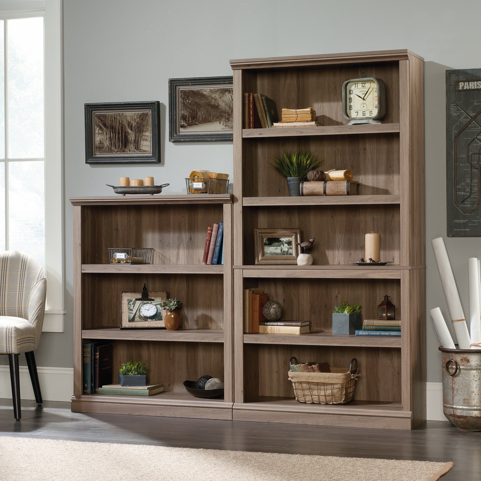 Sauder Select Furniture Versatile 5 Shelf Storage Bookshelf Salt Oak Finish Walmart
