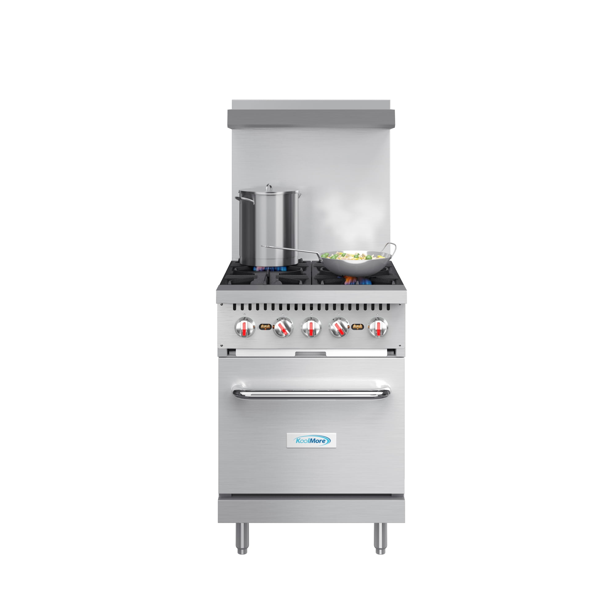 24 in. 4 Burner Commercial Natural Gas Range with Oven in Stainless-Steel (KM-CR24-NG)