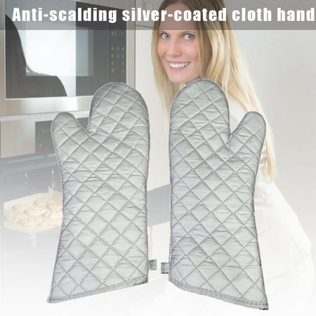 

1Pair Oven Mitts Kitchen Oven Gloves High Heat Resistant Long Oven Mitts Anti-Scalding Silver Cloth Gloves New