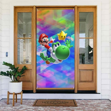 Super Mario Pet Door Cover Decorated Banner Tapestry Home Decoration Holiday Party Supplies Door Banner Porch Sign Banner 72.8 x 35.4 Inch