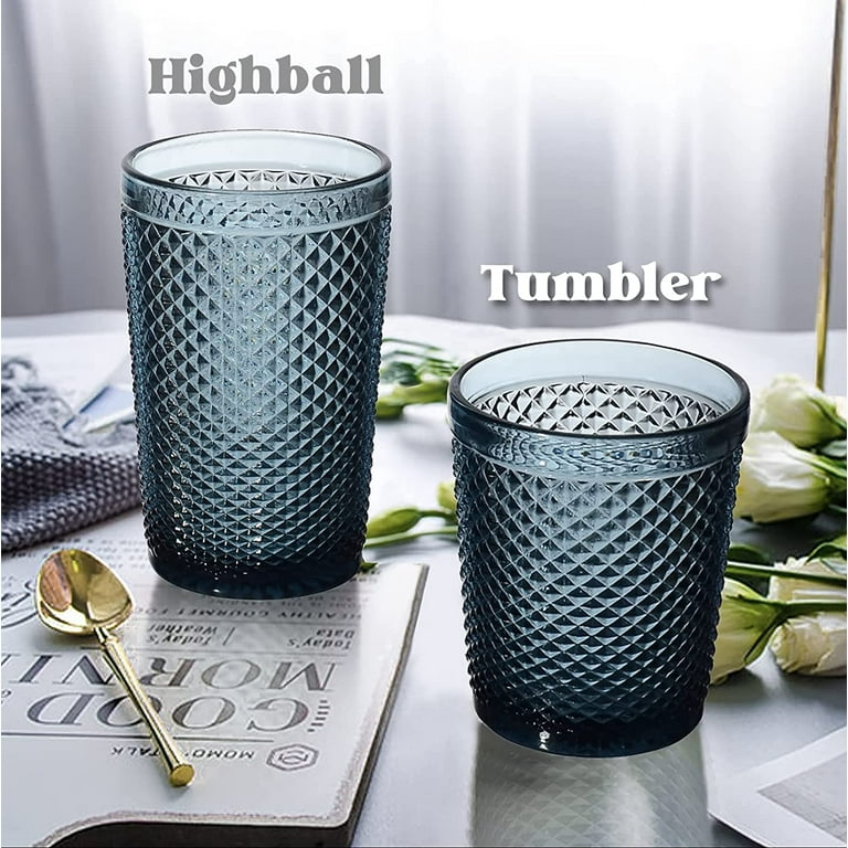 (4-Pack) 9.5 oz Romantic Glass, Thick Heavy Premium Drinking Glasses,  Vintage Hobnail Tumblers - Glassware Set for Juice, Beverages, Beer,  Cocktail