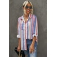 thumbnail image 3 of POGLIP Women's White Sweet Enough Striped Button Up Top, 3 of 6