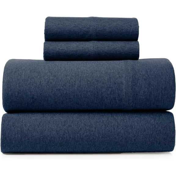 Road Trip America Jersey Sheet Set - 4 Pieces Full Cotton Sheets Set - Stretchable Ultrasoft Luxury Knit Bed Linen (Navy Blue, Full)