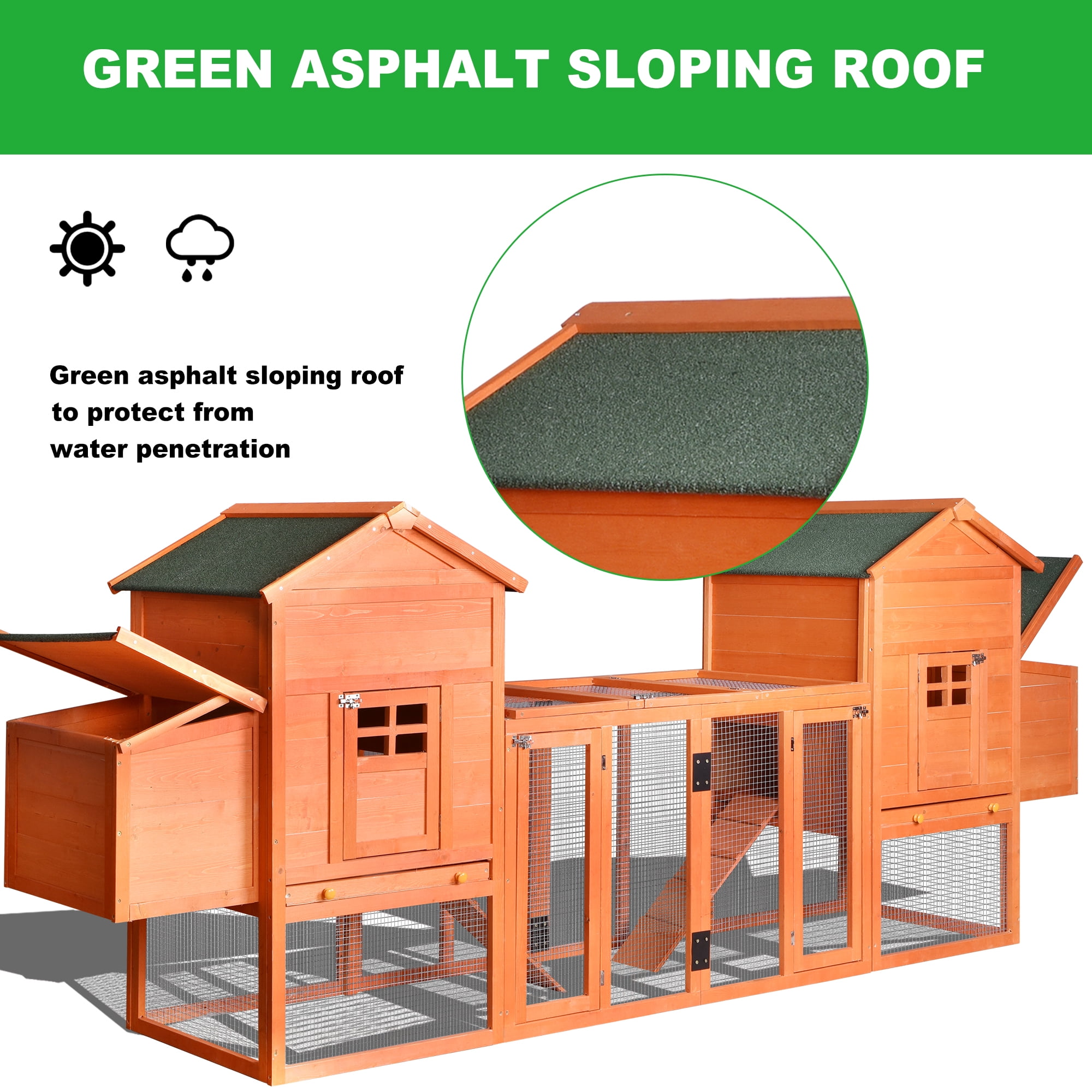 Pefilos 124" Outdoor Wooden Chicken Coop Nesting with Box Large Hen Cage with Removable Ramp Rabbit Hutches Garden Backyard Pet House, Orange Pefilos 124" Outdoor Wooden Chicken Coop Nesting with Box Large Hen Cage with Removable Ramp Rabbit Hutches Garden Backyard Pet House, Orange