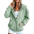 thumbnail image 2 of Zip Up Hoodie Women Long Sleeve Zipper and Snap Button Closure Loose Hooded Sweatshirt with Pockets Fall Casual Jacket, 2 of 7