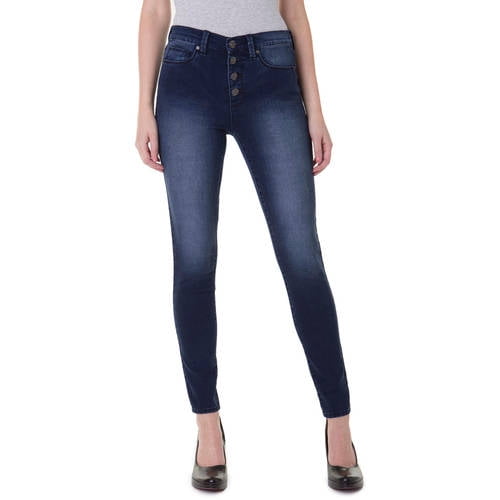 Juniors' Exposed Button High Waisted 