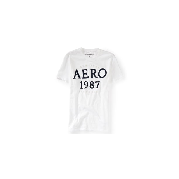 Aeropostale Hombres New York 1987 Embellecido Camiseta, Blanco, X-Small Aeropostale Camiseta adornada