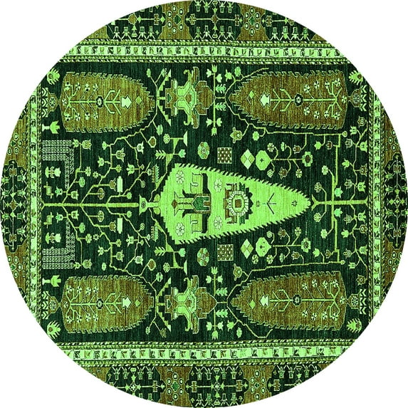 Ahgly Company Indoor Round Abstract Green Modern Area Rugs, 3' Round