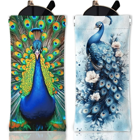 1set 2pcs Custom Rectangle PU Leather Eyelasses Case Portable Slip-in Sunglass Pouch Peacock 180x85mm