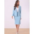 thumbnail image 3 of DARING DIVA Women's 2 Pcs Business Tweed Trim Blazer Skirt Outfit Sets XL Light Blue, 3 of 6