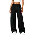 thumbnail image 5 of Sweatpants Women Solid Color Elastic Waist Wide Straight Leg Lightweight Casual Pants Fall Trousers with Pockets, 5 of 7