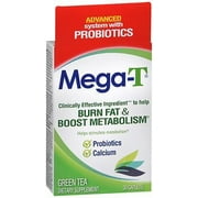 MEGA-T Green Tea Caplets with Probiotics and Calcium - 30 ct, Pack of 3