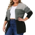 thumbnail image 2 of DARING DIVA Plus Size Striped Block Open Front Cardigan Sweater Coat 1X Black, 2 of 5