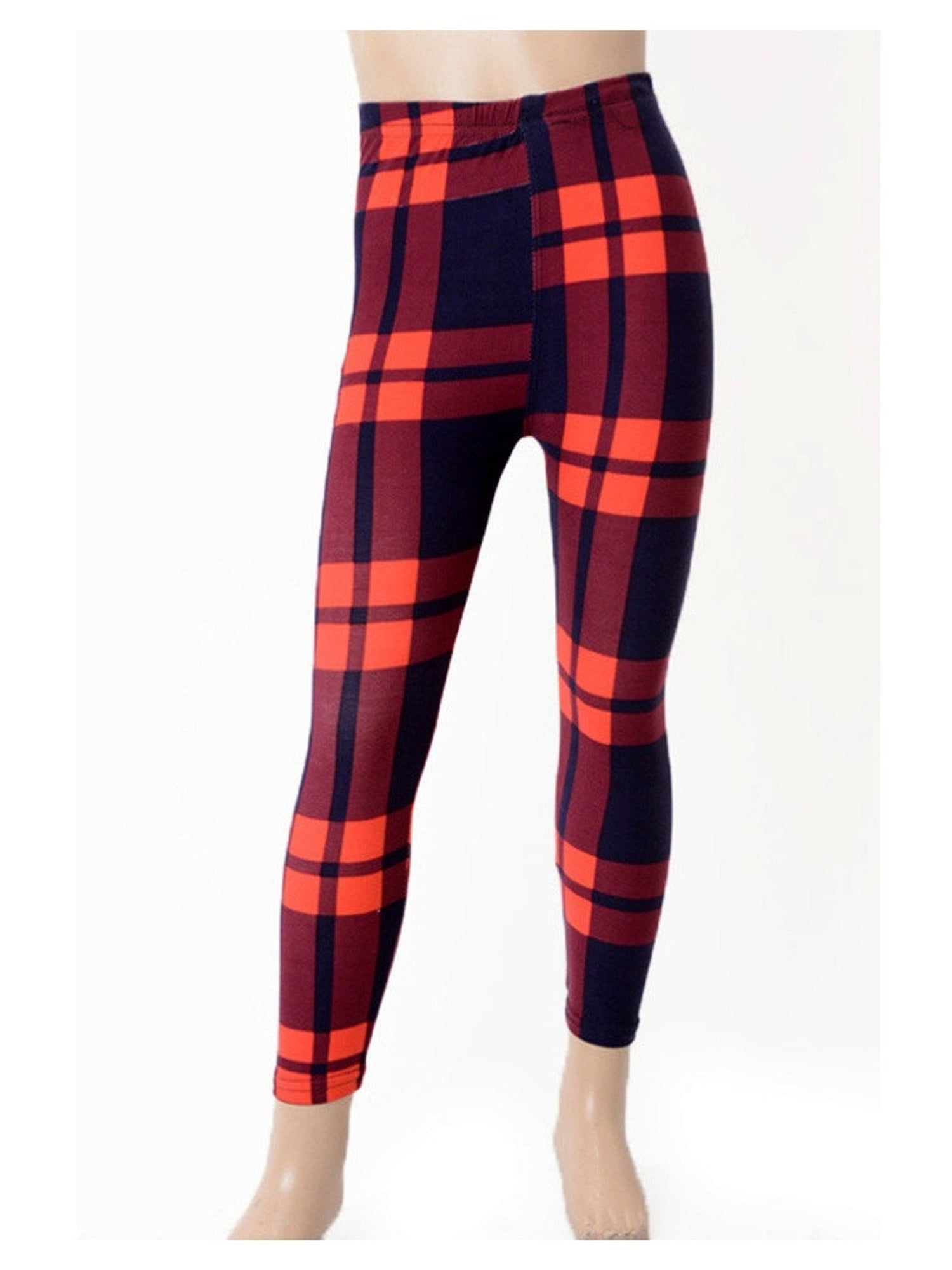 Girls Plaid Leggings, Red-Black 