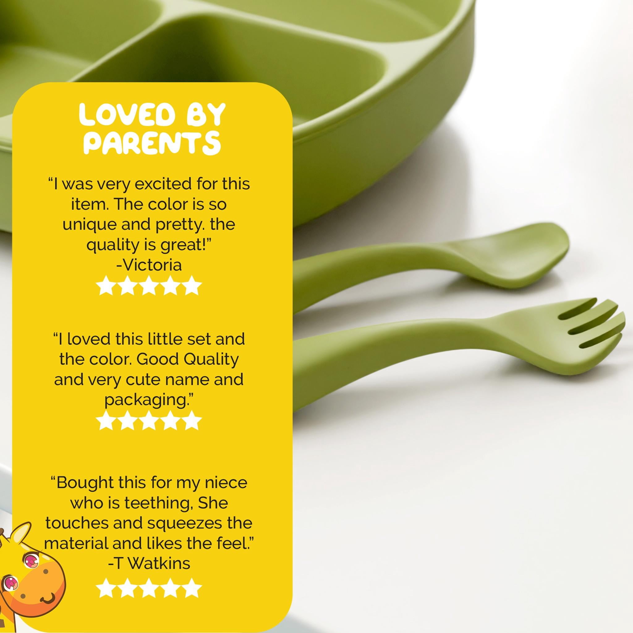 Muqee Peeko Baby Feeding Set Green Tray with Sections and Utensils 3 Piece