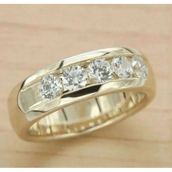 2Ct Round Cut Lab Created Diamond Men's Wedding Band Ring 14K Yellow Gold Plated Silver