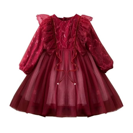 

StylesILove Toddler Little Girls Sequin Tulle Red Long Sleeve Dress Ruffle Flower Girl Princess Tutu Dress for Pageant Holiday Wedding Birthday Party Dressy Outfit (5-6 Years)
