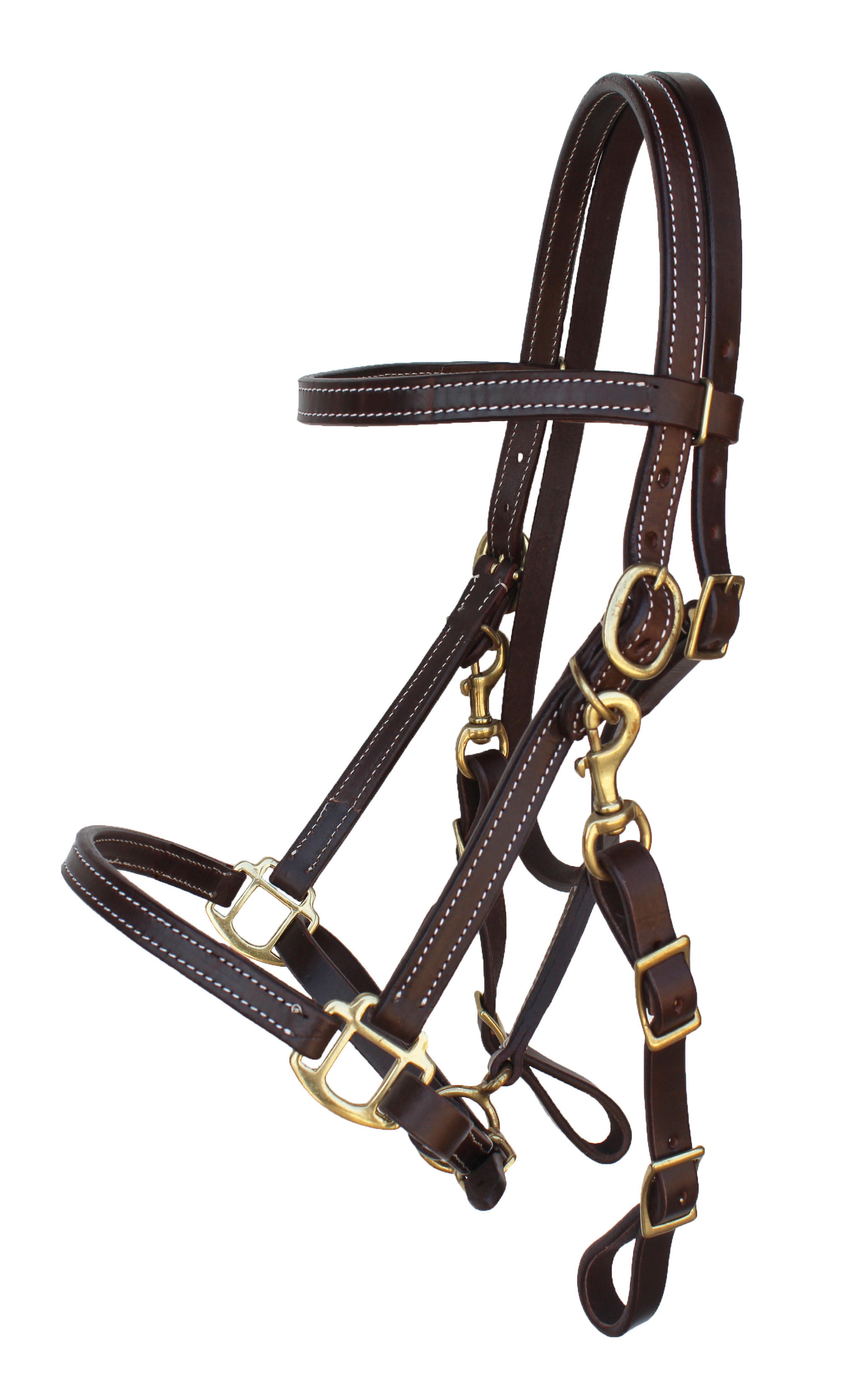 Horse Amish Working Tack Brown Leather Halter/Bridle Combo w/ Brass