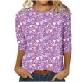 thumbnail image 2 of Fiudx Ofertas Relámpago Blusa Holgada con Estampado de Pascua y Cuello Redondo Retro de Manga Tres Cuartos a La Moda para Mujer, 2 of 4