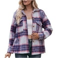 thumbnail image 2 of Zedker Women'S Fashion Plaid Printed Handiness Jackets,Casual Long Sleeve Button Down Blouses,Comfy Loose Fits Hoodless Outdoor Fall Tops,Purple,XXL, 2 of 8