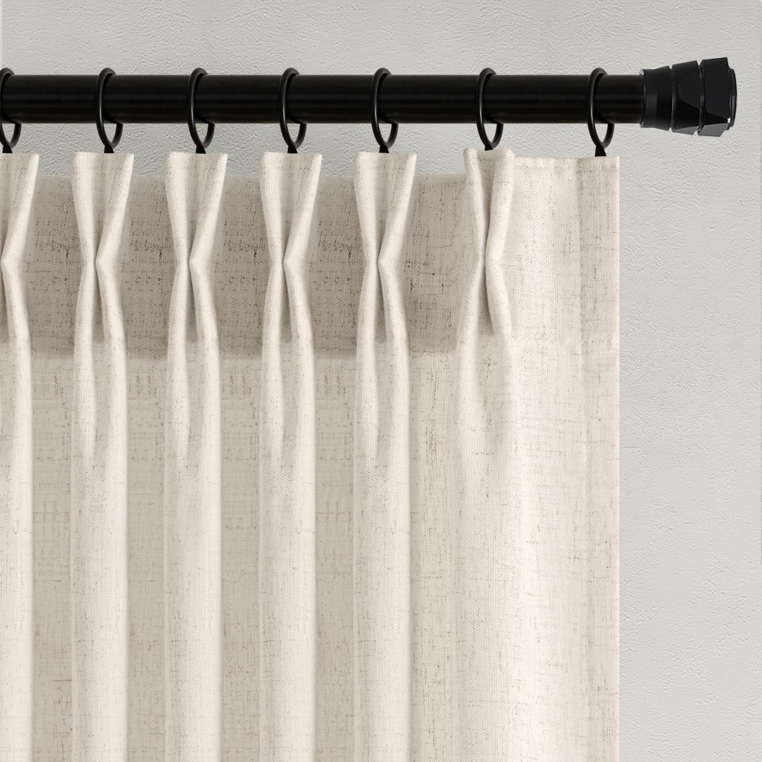 Birch Pinch Pleat Linen Curtains Extra Long Curtains 108 Inch Length, Memory Trained Pinch Pleated Curtain with Hooks Living Room Bedroom Sliding Patio Door, Linen Textured Pleated Curtain Drapes