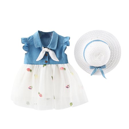 

OVTICZA Baby Toddler Floral Sleeveless Dress Summer Flutter Sleeve Dresses Bow Sundress for Girl Blue 90/8