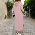 thumbnail image 7 of Busydd Dresses for Women Casual Comfy Solid Color Slit Maxi Dress Fashion Hooded Long Sleeve Dress for Women with Drawstring and Pockets M, 7 of 7