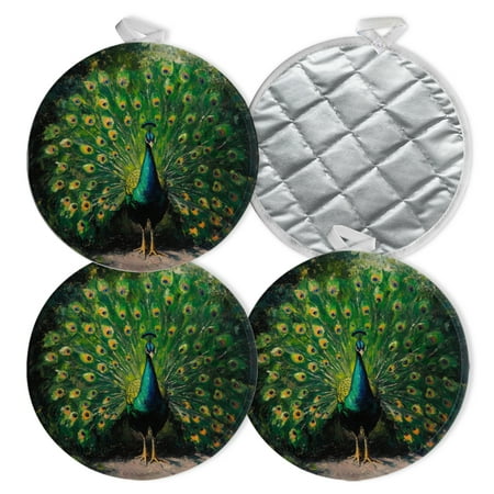 

4 PCS Pot Holders for Kitchen Potholders Sets with Hook for Oven Cooking Baking Peacock In Lush Green Setting