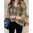thumbnail image 2 of Women Casual Button Down Shirt Turn Down Collar Striped Loose Long Shirt, 2 of 5