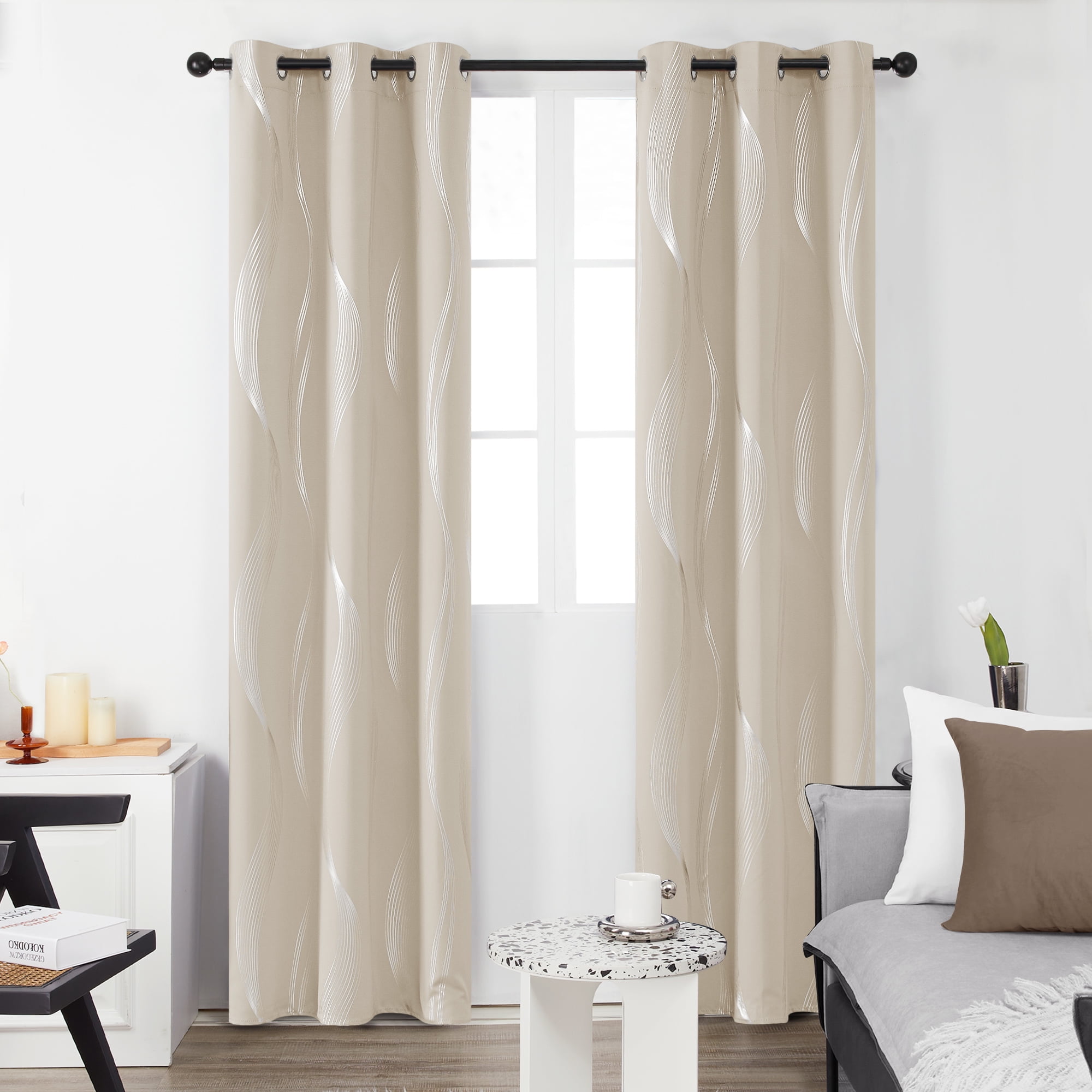 Deconovo Grommet Blackout Curtains for Living Room, Foil Wave Printed ...