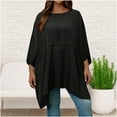 thumbnail image 4 of aidice Plus Size Womens Shirts Casual Round Neck Batwing Sleeve Comfy Irregularly Oversize Tee Shirts, 4 of 7