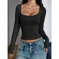 thumbnail image 3 of Womens Long Sleeve Shirts Crop Tops Square Neck Going Out Basics Tees Y2K Winter Clothes 2025 Black S, 3 of 5