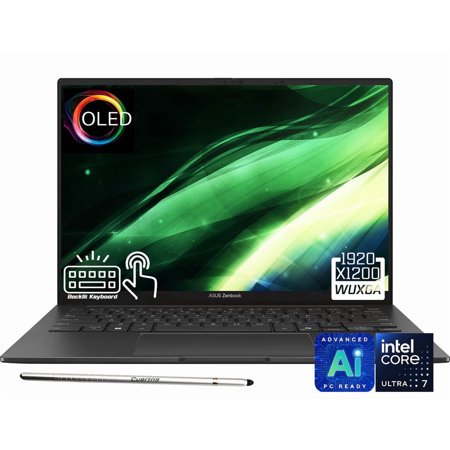ASUS Zenbook 14 AI Copilot+ AI PC Laptop, 14" FHD+ 1920 x 1200 OLED Touchscreen, Intel Core Ultra 7 255H, WiFi 7, Backlit KB, FHD IR Webcam, Stylus Pen, Win 11 Home(16GB DDR5 RAM | 512GB SSD)