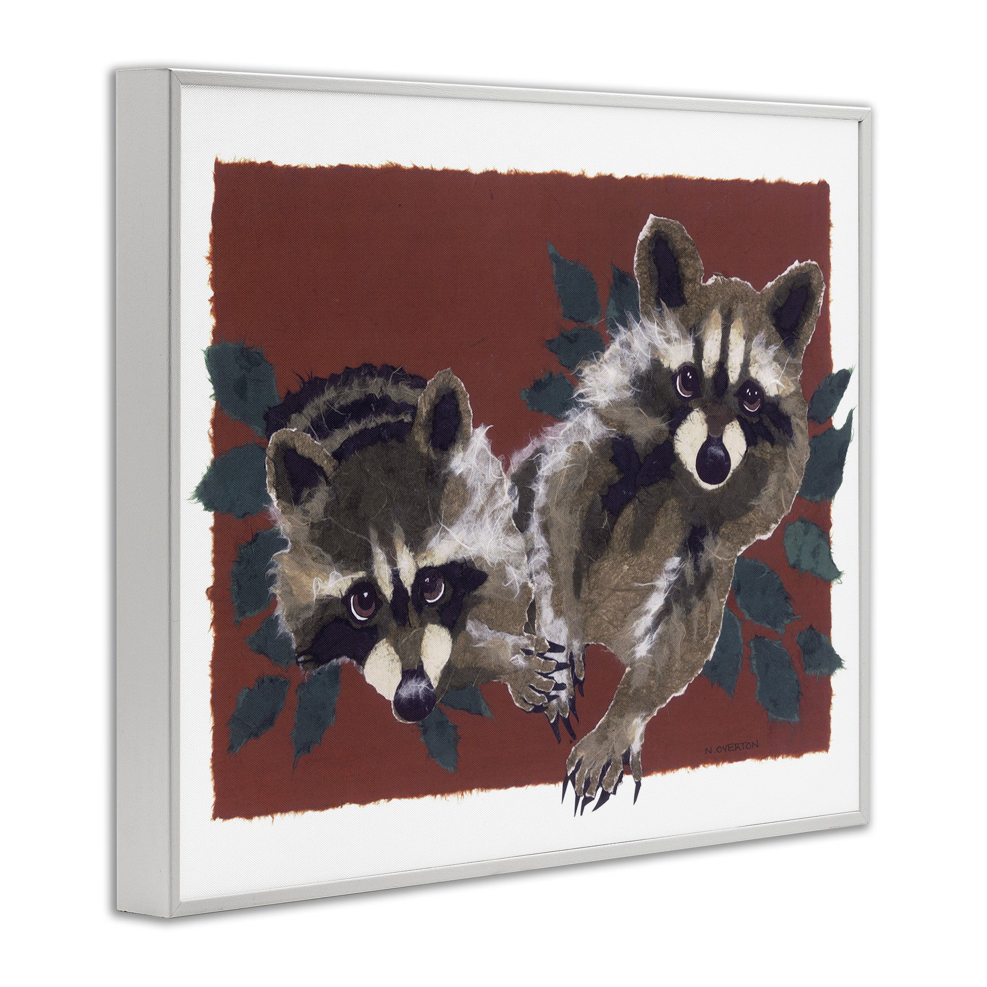 Stupell Industries Two Raccoons & Leaves Animals & Insects Painting White Framed Art Print Wall Art, 20 x 16