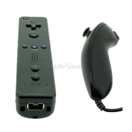 Black Wireless Remote Wiimote & Nunchuck Controller Combo Set w/ Strap for Nintendo Wii/Wii U/Wii mini