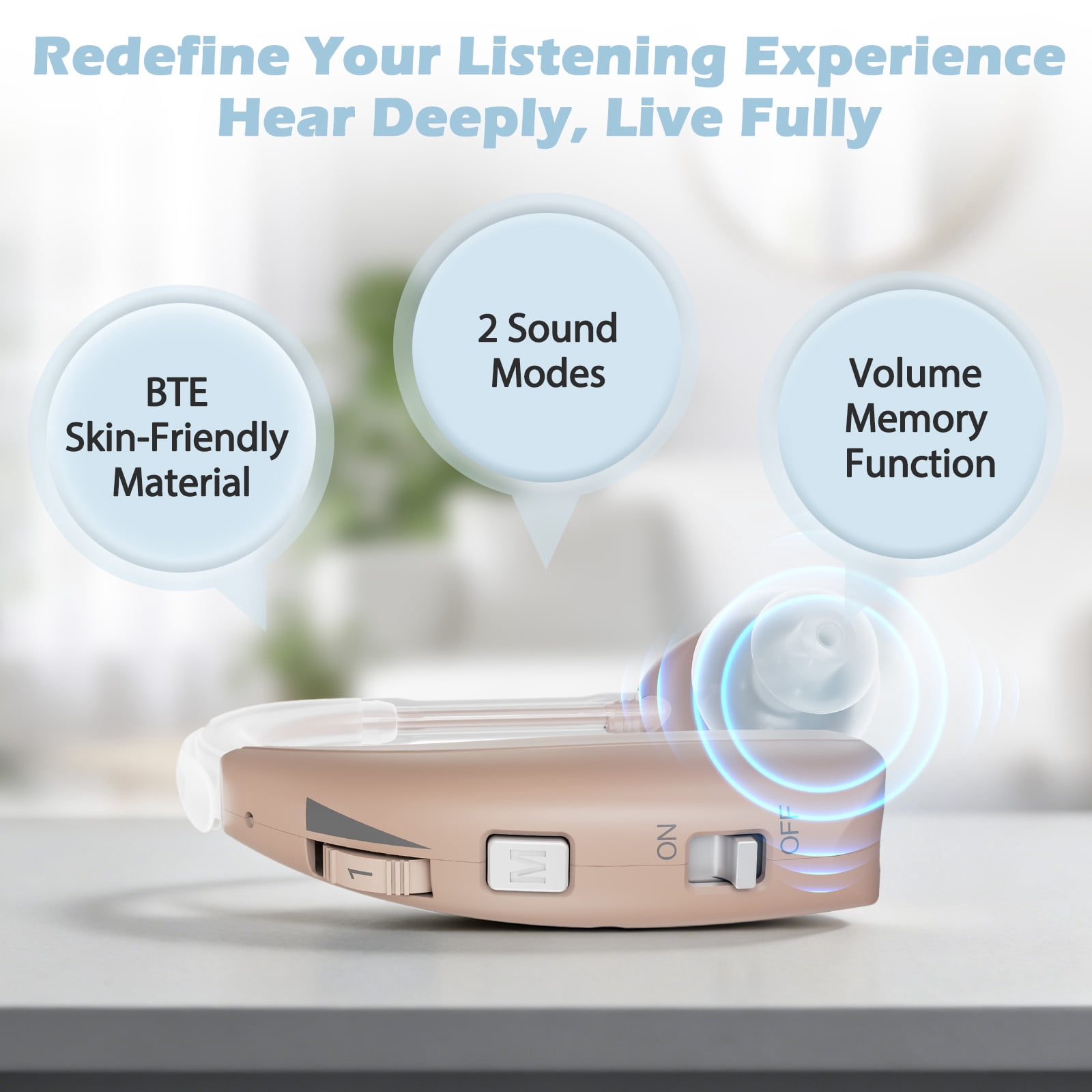 Delmicure Digital Hearing Aid for Seniors, Rechargeable, Single, VHP-1303, Beige
