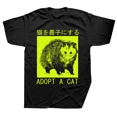 thumbnail image 1 of Camisetas japonesas con diseño de zarigüeya y gato, de algodón, de manga corta, para regalar en cumpleaños, para hombre y mujer, talla grande, unisex., 1 of 7