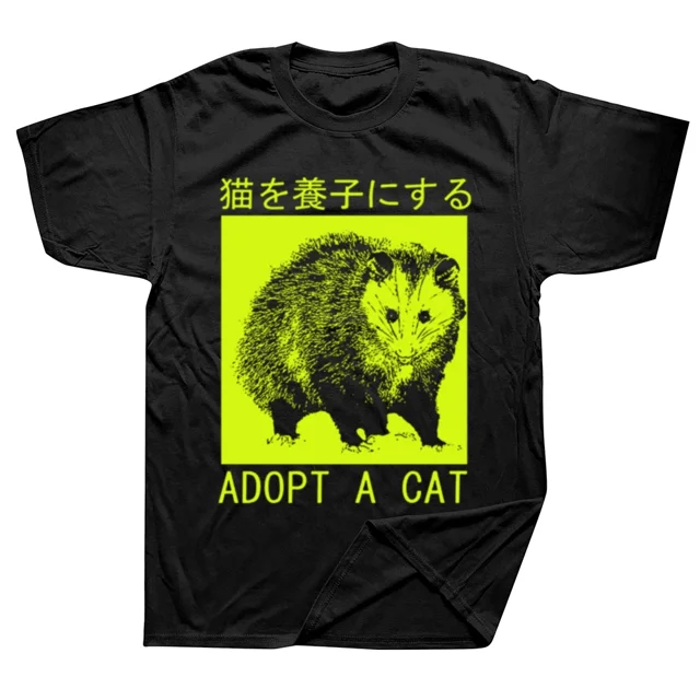 Camisetas japonesas con diseño de zarigüeya y gato, de algodón, de manga corta, para regalar en cumpleaños, para hombre y mujer, talla grande, unisex.
