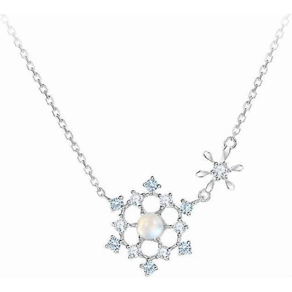Japan and South Korea S925 Sterling Silver Necklace Women's Design Snowflake Collarbone Chain All-Match Moonstone Necklace Silver