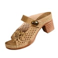 thumbnail image 3 of Womens Sandals Wedge Espadrille Slip on Crossover Slides Ladies Open Toe Summer Chunky Shoes Brown 6.5, 3 of 7
