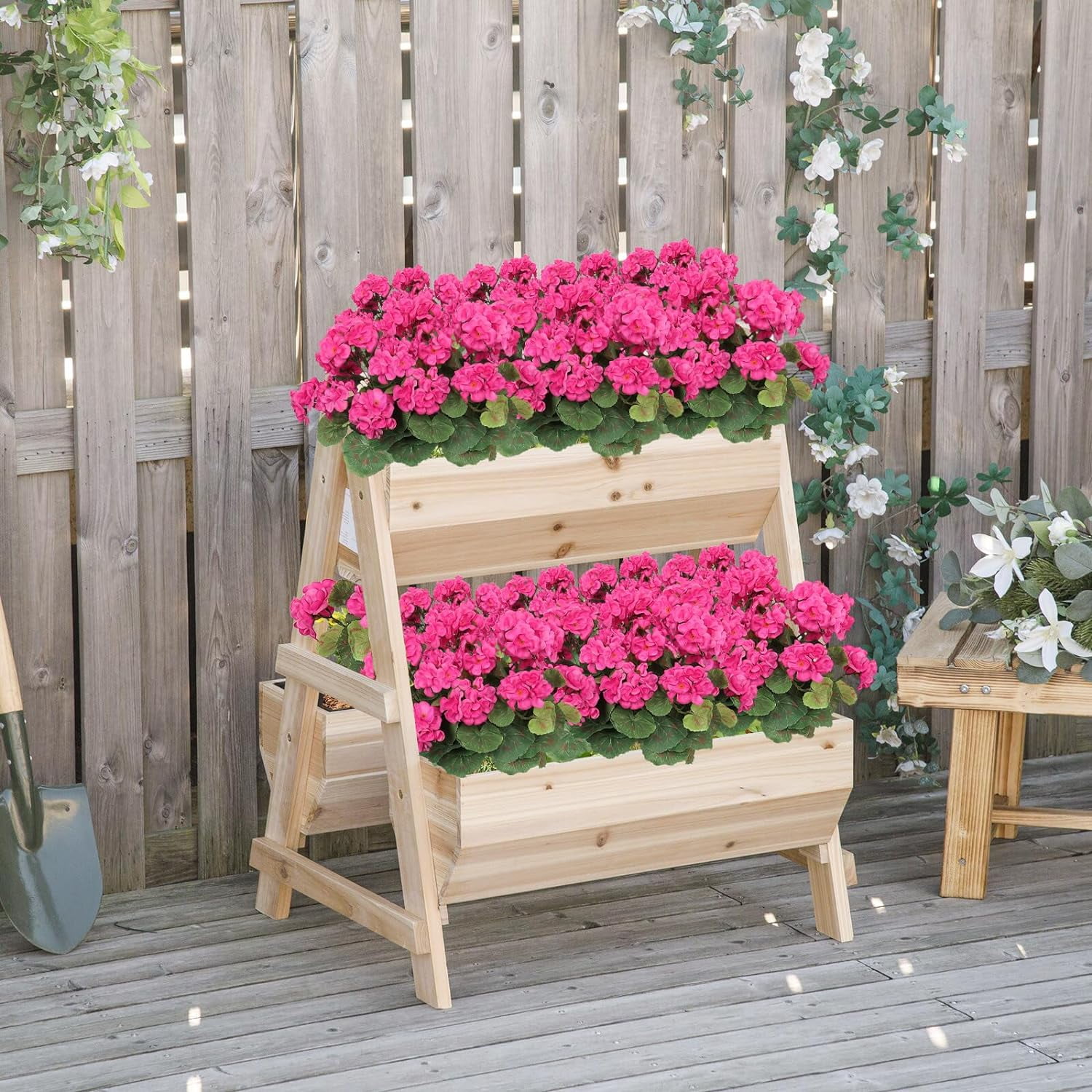 3 Pcs 14'' Artificial Geranium Silk Flower Outdoor UV Resistant Garden Plants Bush Faux Flowers for Home Wedding Kitchen Table Centerpieces Decor (Rose Red)